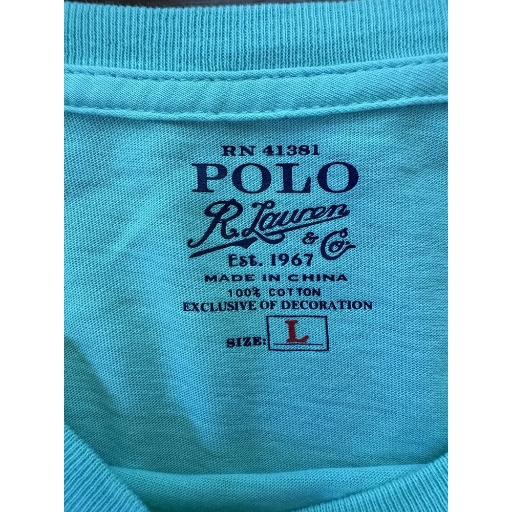 Polo‎ Ralph Lauren Mint Green Men's Large Pink Pony Logo Light Weight Cotton Tee
